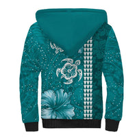 Teal Hibiscus Turle Sherpa Hoodie Hawaiian Style Tribal Tapa Pattern LT9 - Polynesian Pride