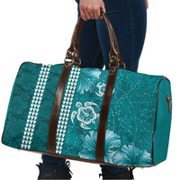 Teal Hibiscus Turle Travel Bag Hawaiian Style Tribal Tapa Pattern - Polynesian Pride