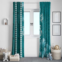 Teal Hibiscus Turle Window Curtain Hawaiian Style Tribal Tapa Pattern