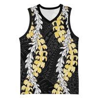 Puakenikeni and Maile Lei Basketball Jersey Black Double Strand Lei LT9 Unisex Black - Polynesian Pride