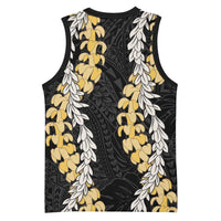 Puakenikeni and Maile Lei Basketball Jersey Black Double Strand Lei LT9 - Polynesian Pride