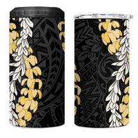 Puakenikeni and Maile Lei 4 in 1 Can Cooler Tumbler Black Double Strand Lei