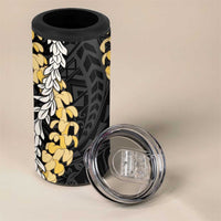 Puakenikeni and Maile Lei 4 in 1 Can Cooler Tumbler Black Double Strand Lei