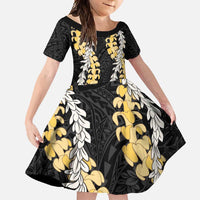 Puakenikeni and Maile Lei Family Matching Summer Maxi Dress and Hawaiian Shirt Black Double Strand Lei