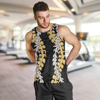 Puakenikeni and Maile Lei Men Tank Top Black Double Strand Lei
