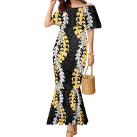 Puakenikeni and Maile Lei Mermaid Dress Black Double Strand Lei