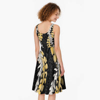 Puakenikeni and Maile Lei Midi Dress Black Double Strand Lei - Polynesian Pride