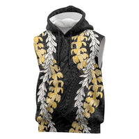 Puakenikeni and Maile Lei Sleeveless Hoodie Black Double Strand Lei LT9 Black - Polynesian Pride