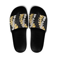 Puakenikeni and Maile Lei Slide Sandals Black Double Strand Lei - Polynesian Pride