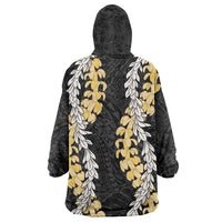 Puakenikeni and Maile Lei Wearable Blanket Hoodie Black Double Strand Lei