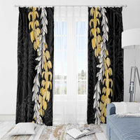 Puakenikeni and Maile Lei Window Curtain Black Double Strand Lei