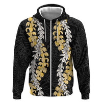 Puakenikeni and Maile Lei Zip Hoodie Black Double Strand Lei LT9 Zip Hoodie Black - Polynesian Pride