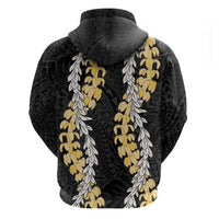 Puakenikeni and Maile Lei Zip Hoodie Black Double Strand Lei LT9 - Polynesian Pride