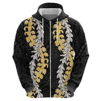 Puakenikeni and Maile Lei Zip Hoodie Black Double Strand Lei LT9 - Polynesian Pride