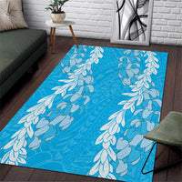 Puakenikeni and Maile Lei Area Rug Blue Double Strand Lei
