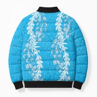 Puakenikeni and Maile Lei Bomber Puffer Jacket Blue Double Strand Lei LT9 - Polynesian Pride