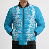 Puakenikeni and Maile Lei Bomber Puffer Jacket Blue Double Strand Lei LT9 - Polynesian Pride