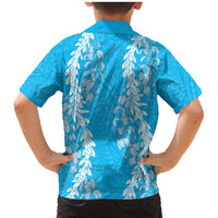 Puakenikeni and Maile Lei Family Matching Mermaid Dress and Hawaiian Shirt Blue Double Strand Lei