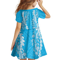 Puakenikeni and Maile Lei Family Matching Short Sleeve Bodycon Dress and Hawaiian Shirt Blue Double Strand Lei