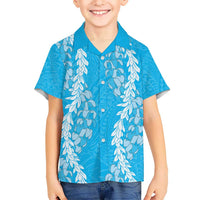 Puakenikeni and Maile Lei Kid Hawaiian Shirt Blue Double Strand Lei