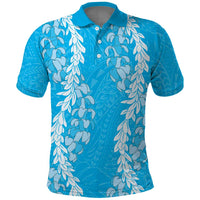 Puakenikeni and Maile Lei Polo Shirt Blue Double Strand Lei