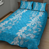 Puakenikeni and Maile Lei Quilt Bed Set Blue Double Strand Lei