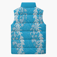 Puakenikeni and Maile Lei Sleeveless Puffer Jacket Blue Double Strand Lei LT9 - Polynesian Pride