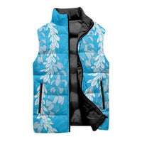 Puakenikeni and Maile Lei Sleeveless Puffer Jacket Blue Double Strand Lei LT9 - Polynesian Pride