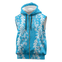 Puakenikeni and Maile Lei Sleeveless Zip Hoodie Blue Double Strand Lei - Polynesian Pride