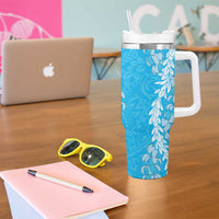 Puakenikeni and Maile Lei Tumbler With Handle Blue Double Strand Lei