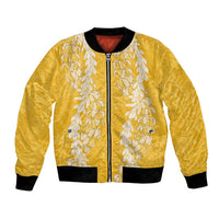 Puakenikeni and Maile Lei Bomber Jacket Gold Double Strand Lei LT9 Unisex Gold - Polynesian Pride