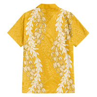 Puakenikeni and Maile Lei Family Matching Short Sleeve Bodycon Dress and Hawaiian Shirt Gold Double Strand Lei