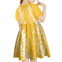 Puakenikeni and Maile Lei Kid Short Sleeve Dress Gold Double Strand Lei