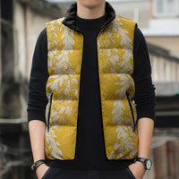 Puakenikeni and Maile Lei Sleeveless Puffer Jacket Gold Double Strand Lei - Polynesian Pride