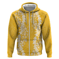 Puakenikeni and Maile Lei Zip Hoodie Gold Double Strand Lei LT9 Zip Hoodie Gold - Polynesian Pride