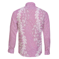 Puakenikeni and Maile Lei Family Matching Off The Shoulder Long Sleeve Dress and Hawaiian Shirt Pink Double Strand Lei LT9 - Polynesian Pride