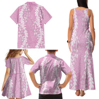 Puakenikeni and Maile Lei Family Matching Tank Maxi Dress and Hawaiian Shirt Pink Double Strand Lei