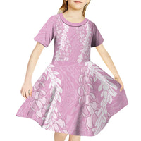 Puakenikeni and Maile Lei Kid Short Sleeve Dress Pink Double Strand Lei