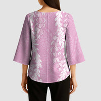 Puakenikeni and Maile Lei Kimono Sleeve Blouse Pink Double Strand Lei - Polynesian Pride