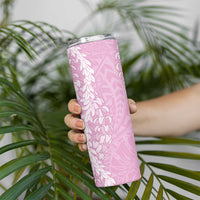 Puakenikeni and Maile Lei Skinny Tumbler Pink Double Strand Lei