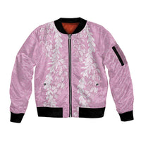 Puakenikeni and Maile Lei Sleeve Zip Bomber Jacket Pink Double Strand Lei LT9 Unisex Pink - Polynesian Pride