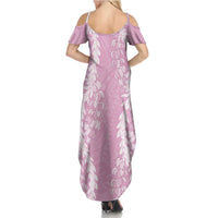 Puakenikeni and Maile Lei Summer Maxi Dress Pink Double Strand Lei LT9 - Polynesian Pride