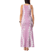 Puakenikeni and Maile Lei Tank Maxi Dress Pink Double Strand Lei