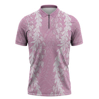 Puakenikeni and Maile Lei Zipper Polo Shirt Pink Double Strand Lei LT9 Pink - Polynesian Pride