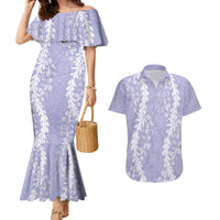 Puakenikeni and Maile Lei Couples Matching Mermaid Dress and Hawaiian Shirt Purple Double Strand Lei