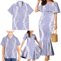 Puakenikeni and Maile Lei Family Matching Mermaid Dress and Hawaiian Shirt Purple Double Strand Lei