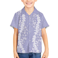 Puakenikeni and Maile Lei Family Matching Off The Shoulder Long Sleeve Dress and Hawaiian Shirt Purple Double Strand Lei LT9 Son's Shirt Purple - Polynesian Pride