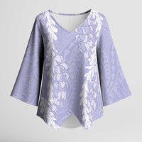 Puakenikeni and Maile Lei Kimono Sleeve Blouse Purple Double Strand Lei - Polynesian Pride