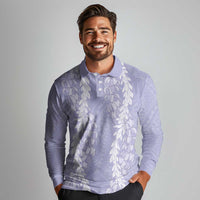 Puakenikeni and Maile Lei Long Sleeve Polo Shirt Purple Double Strand Lei