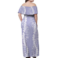 Puakenikeni and Maile Lei Off Shoulder Maxi Dress Purple Double Strand Lei